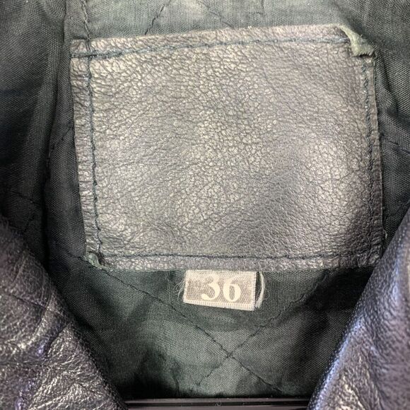 Vintage 90s Genuine Leather Black Silver Moto Motorcyle Jacket 36 4 XS Small - Picture 3 of 7